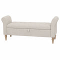 Banco tapizado de poliéster beige con patas de madera