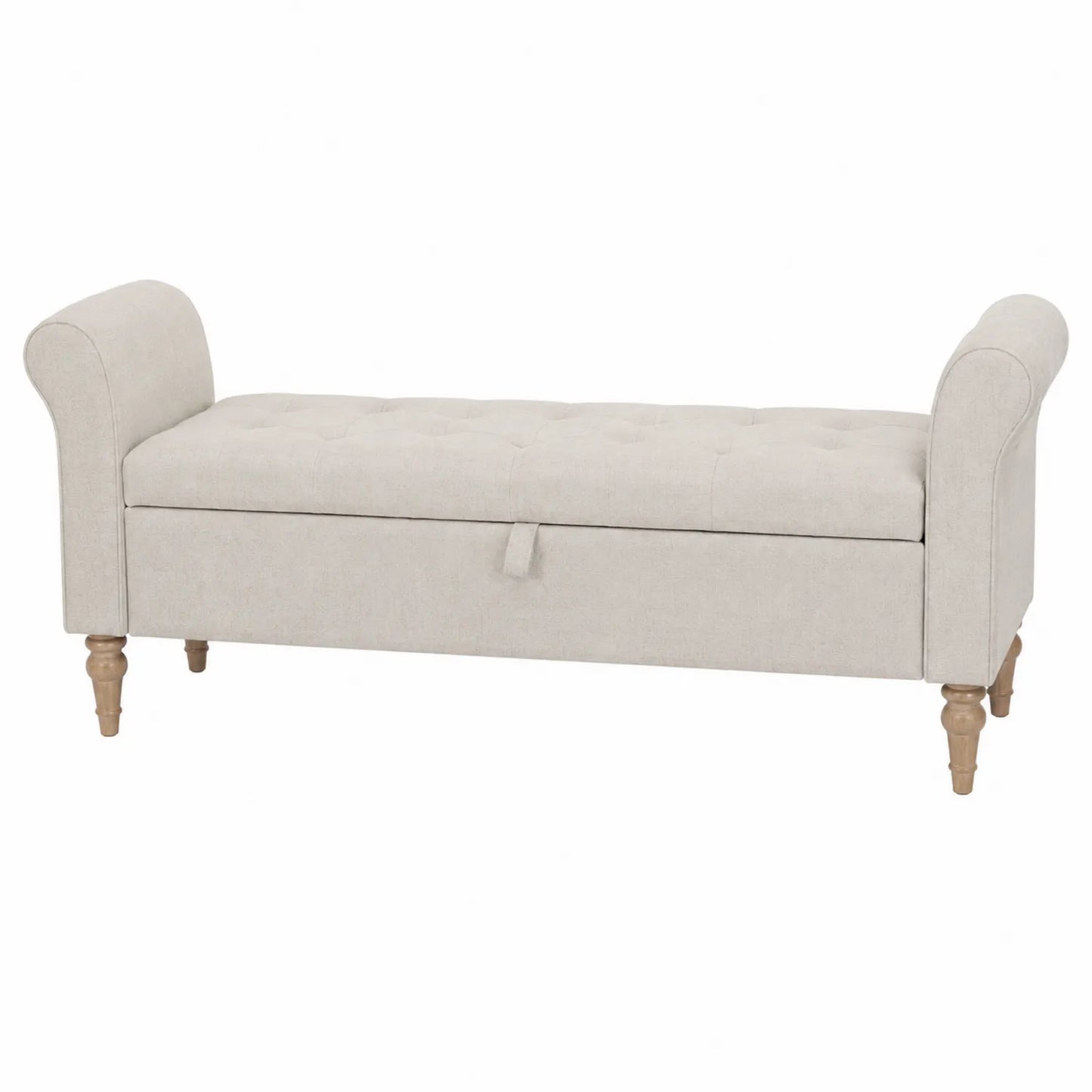 Banco tapizado de poli¨¦ster beige con patas de madera