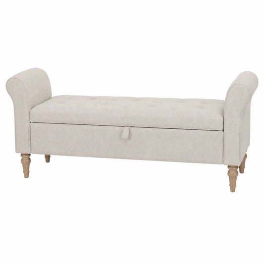 Banco tapizado de poli¨¦ster beige con patas de madera