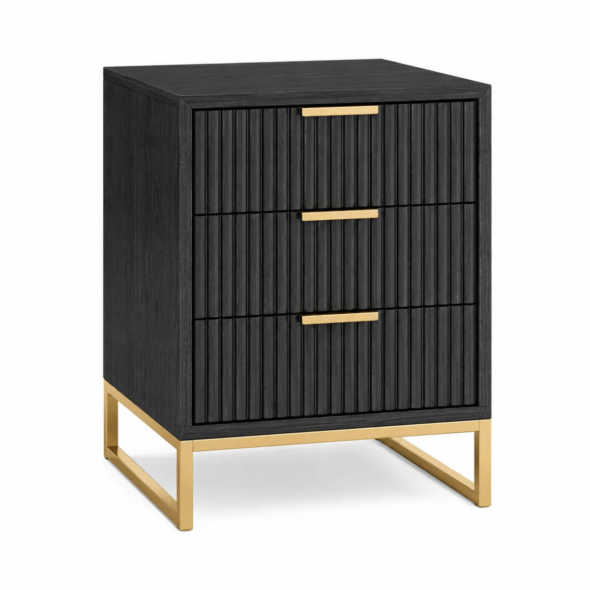 Mesita de noche de madera y metal con 3 cajones, 60x40x70 cm