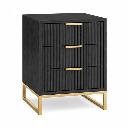 Mesita de noche de madera y metal con 3 cajones, 60x40x70 cm
