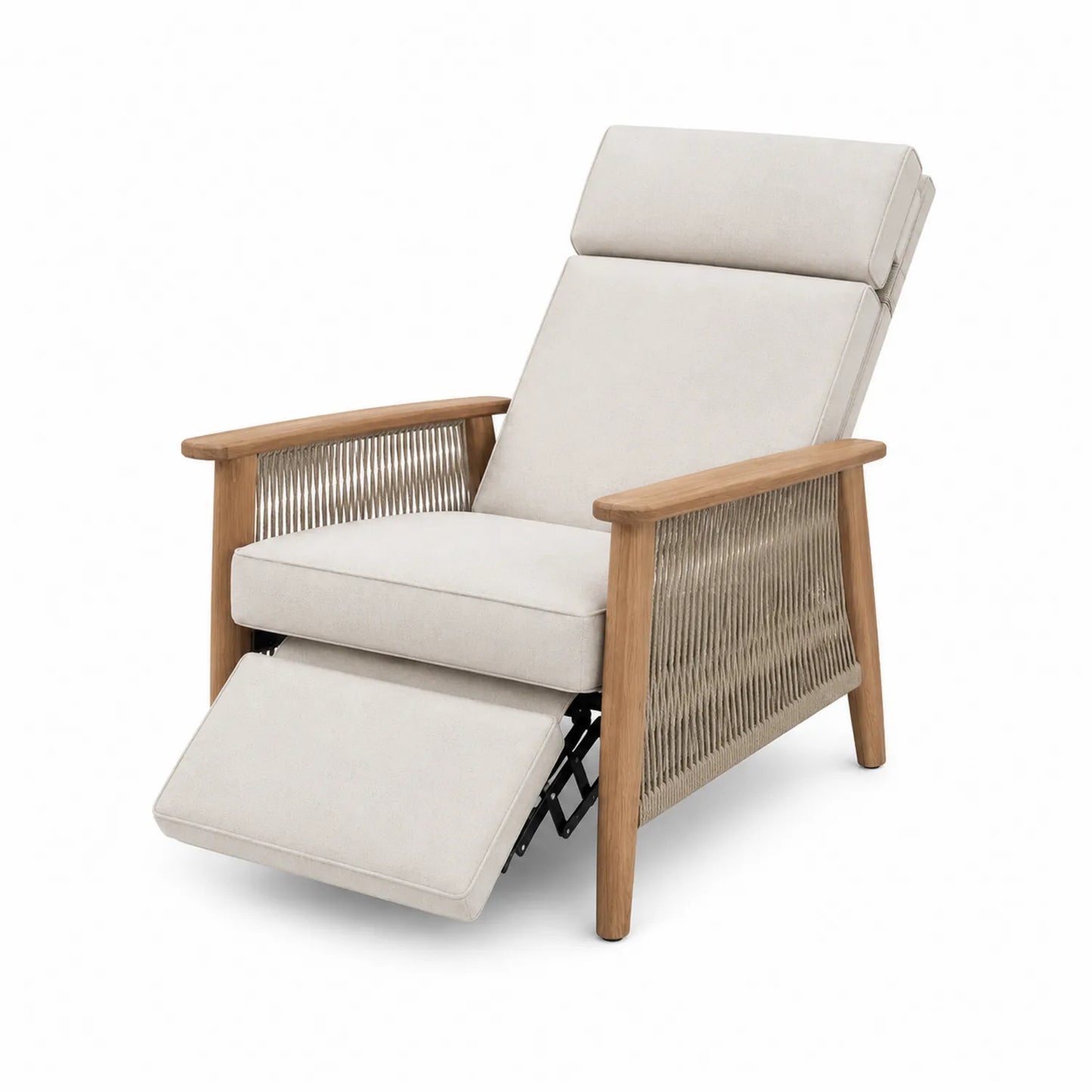 Tumbona reclinable de madera y poli¨¦ster crema