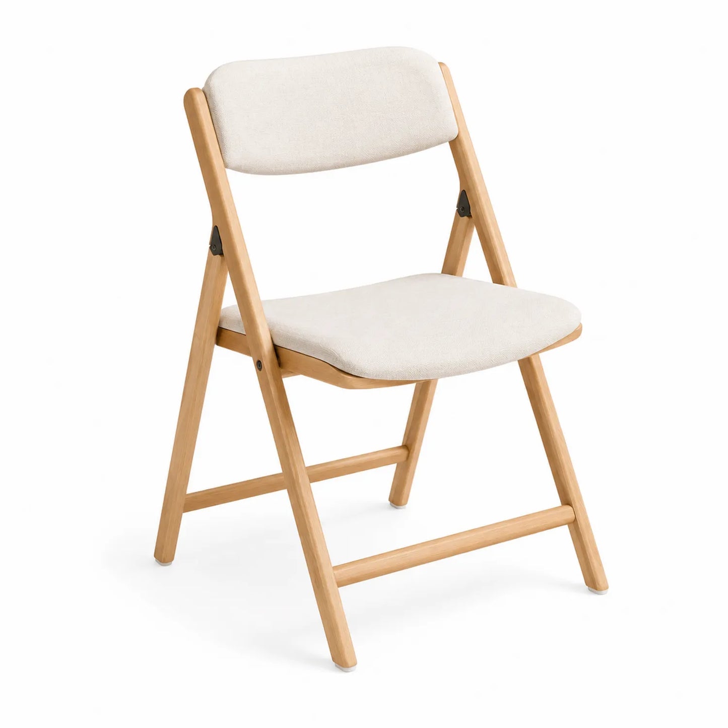 Silla plegable de madera con asiento de tela beige