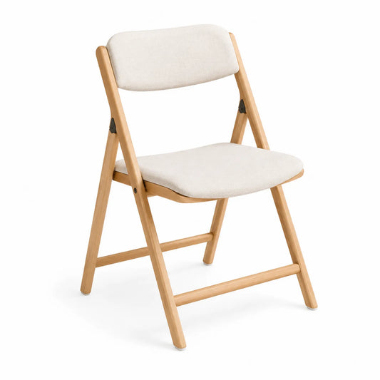 Silla plegable de madera con asiento de tela beige