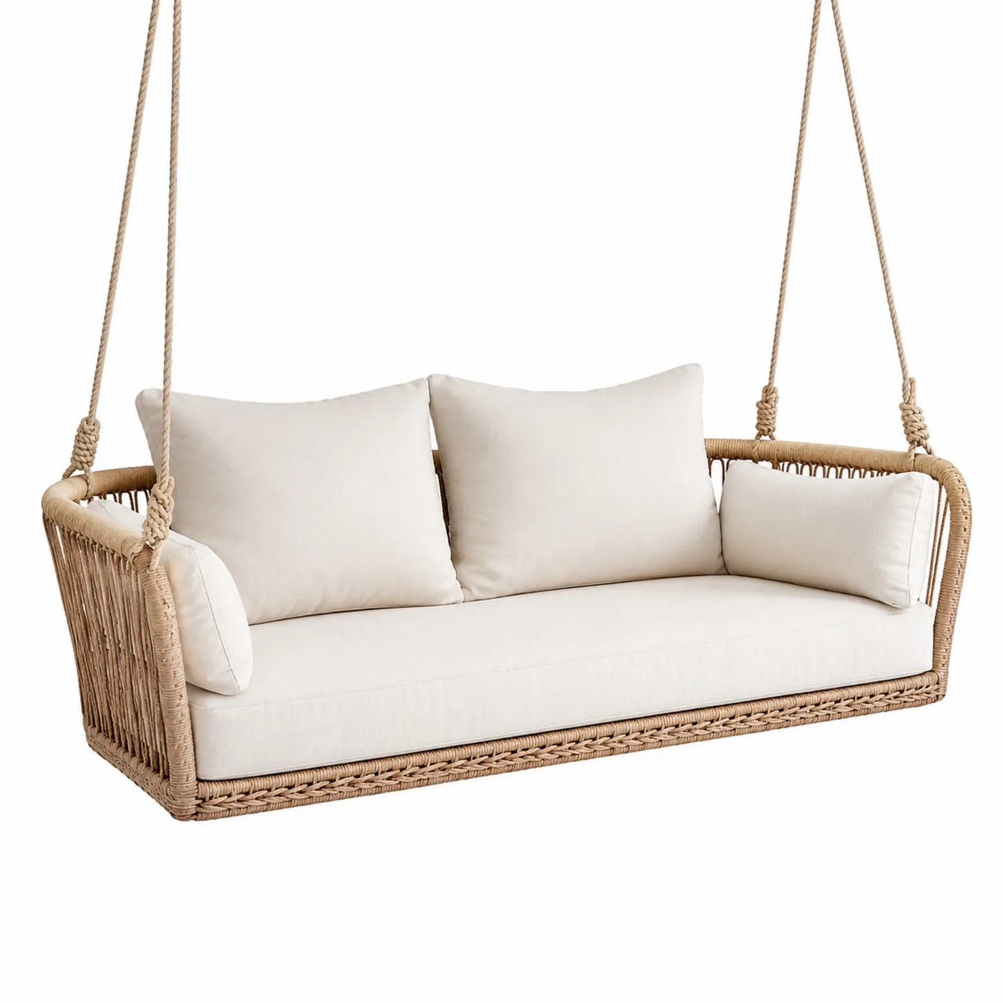 Columpio Colgante Exterior de Rat¨¢n con Cojines Beige