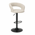 Taburete de bar ajustable con respaldo de tela y base de metal negro