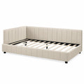 Cama nido de esquina tapizada en cuero sintético beige 200x90 cm