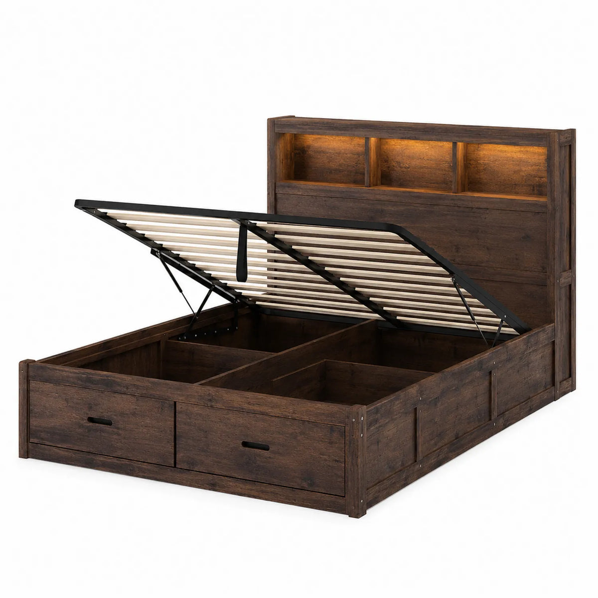 Cama de Madera con Almacenamiento y Luz LED 150x200 cm Marr¨®n