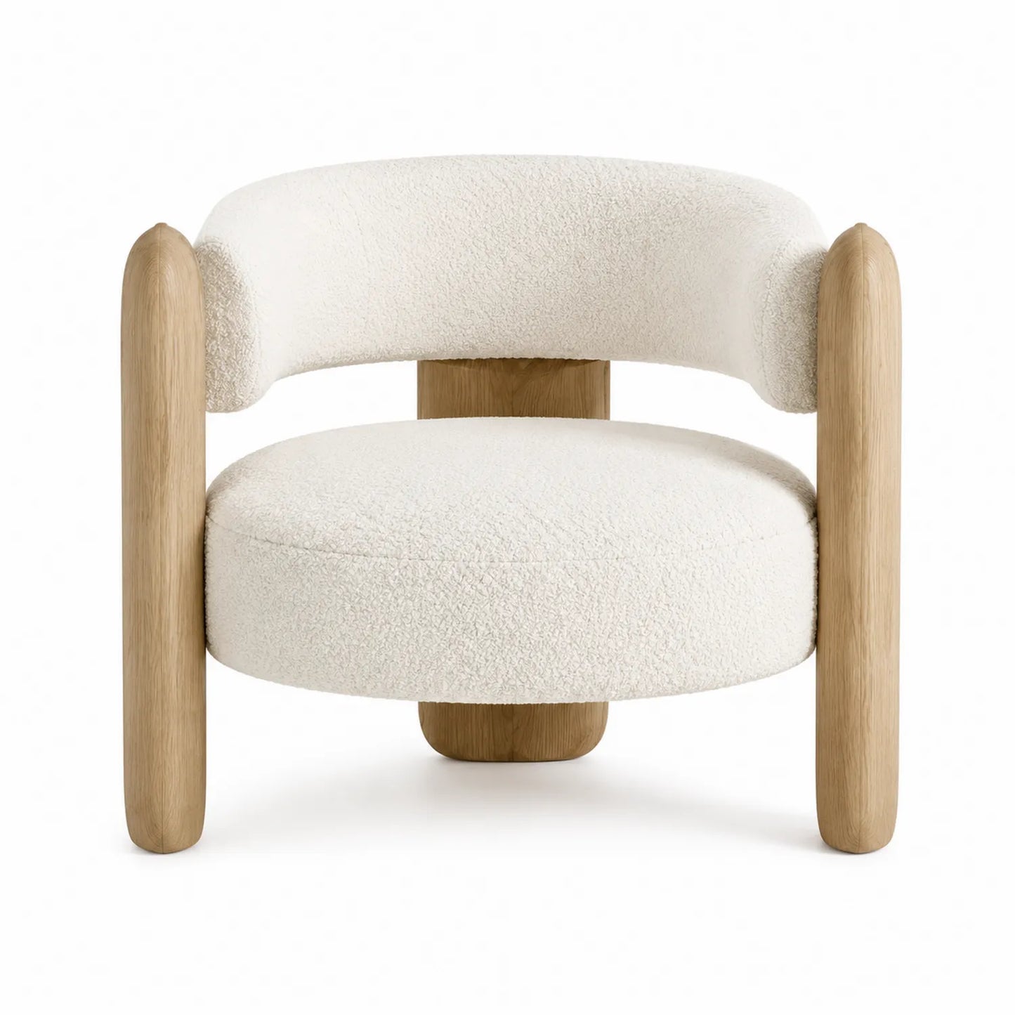 Silla de Tela Boucl¨¦ y Madera de Roble Blanco