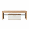 Mesa para TV de madera y vidrio roble/blanco 120x40x45cm