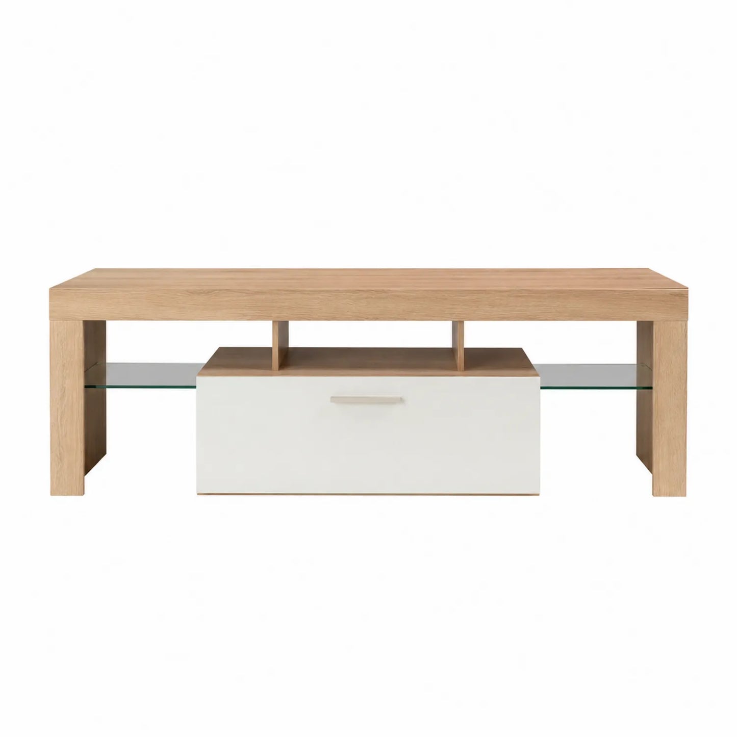 Mesa para TV de madera y vidrio roble/blanco 120x40x45cm