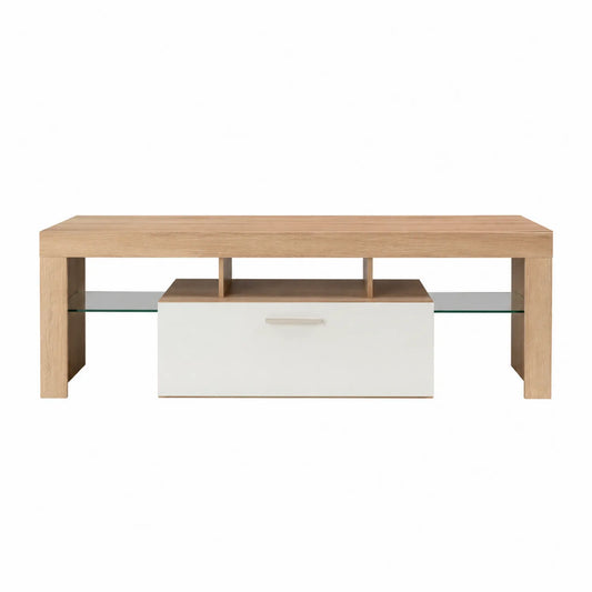 Mesa para TV de madera y vidrio roble/blanco 120x40x45cm