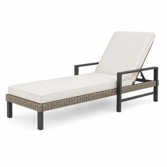 Tumbona de Aluminio y Rat¨¢n Sint¨¦tico Color Crema 200x65x35 cm