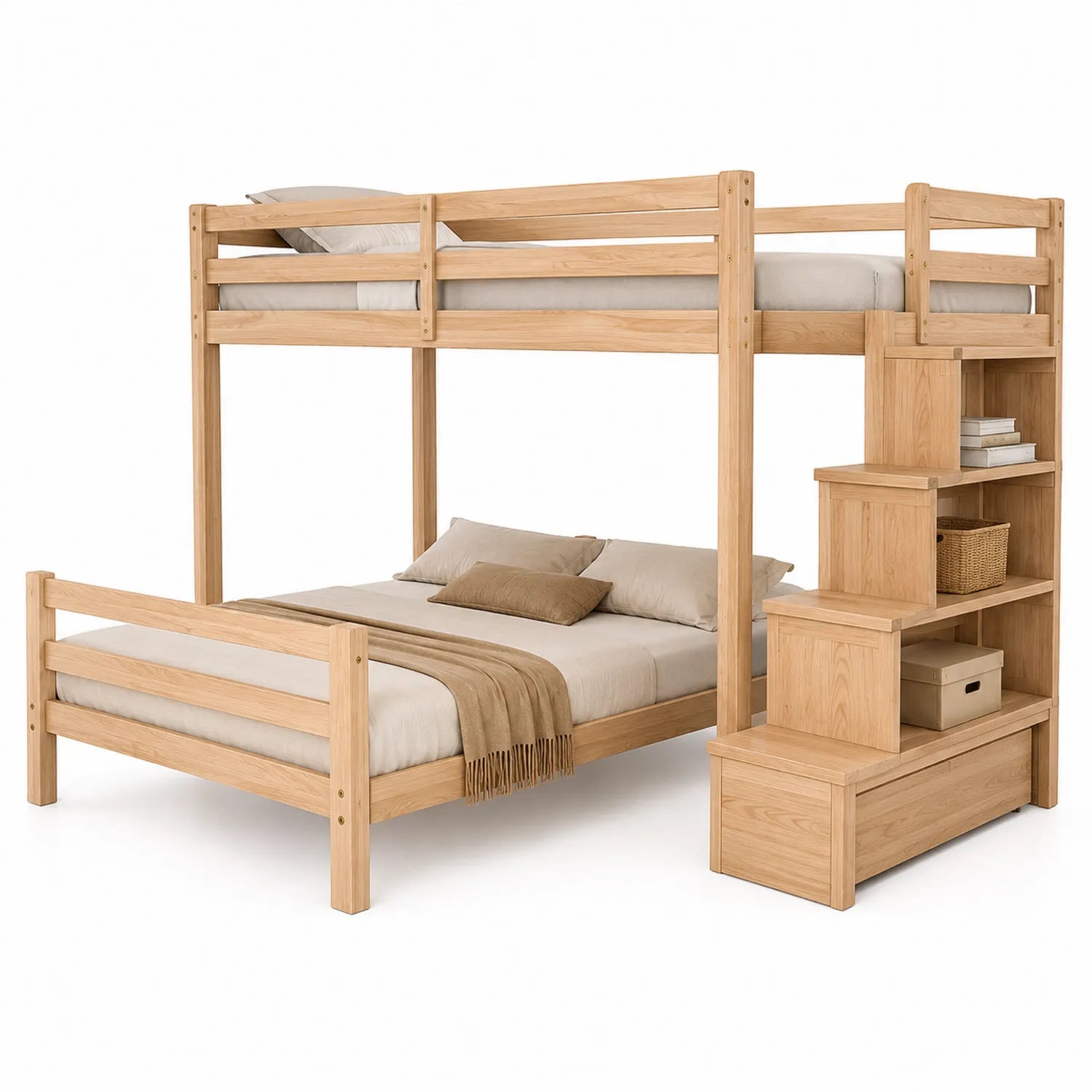 Litera de madera con escalera y almacenamiento 200 x 140 x 180 cm