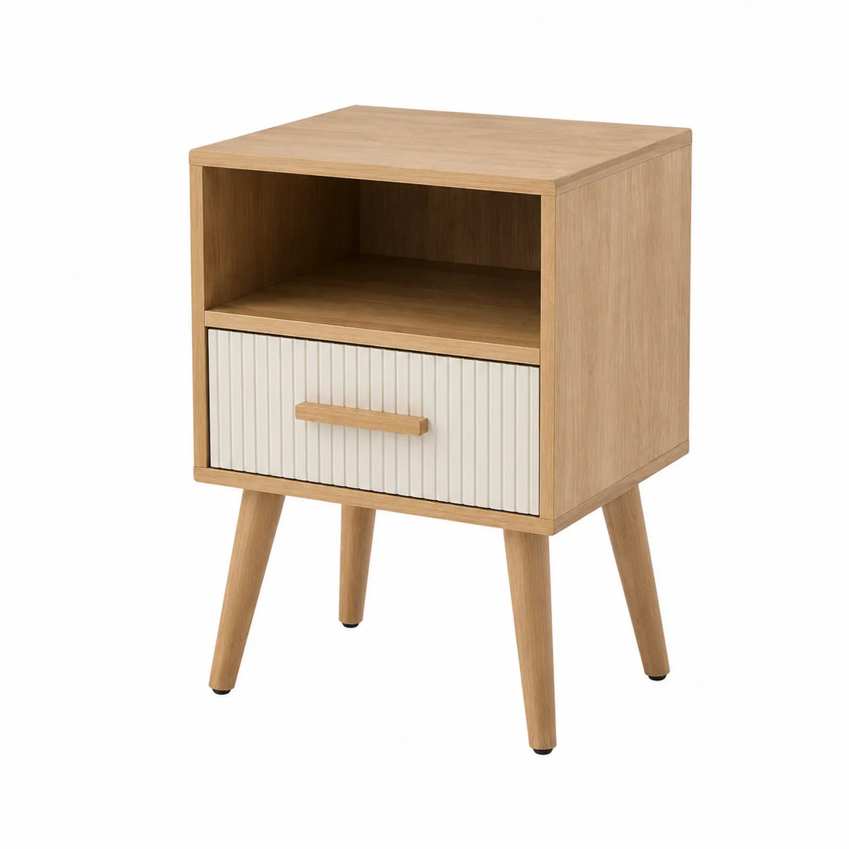 Mesita de noche de madera con estante y caj¨®n blanco