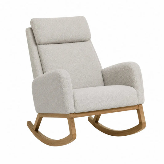 Silla mecedora de madera y tela beige