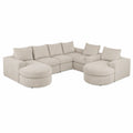 Sofá modular en L con chaise longue tapizado en chenilla beige