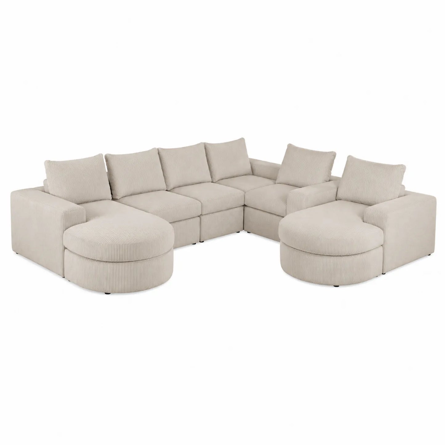 Sof¨¢ modular en L con chaise longue tapizado en chenilla beige