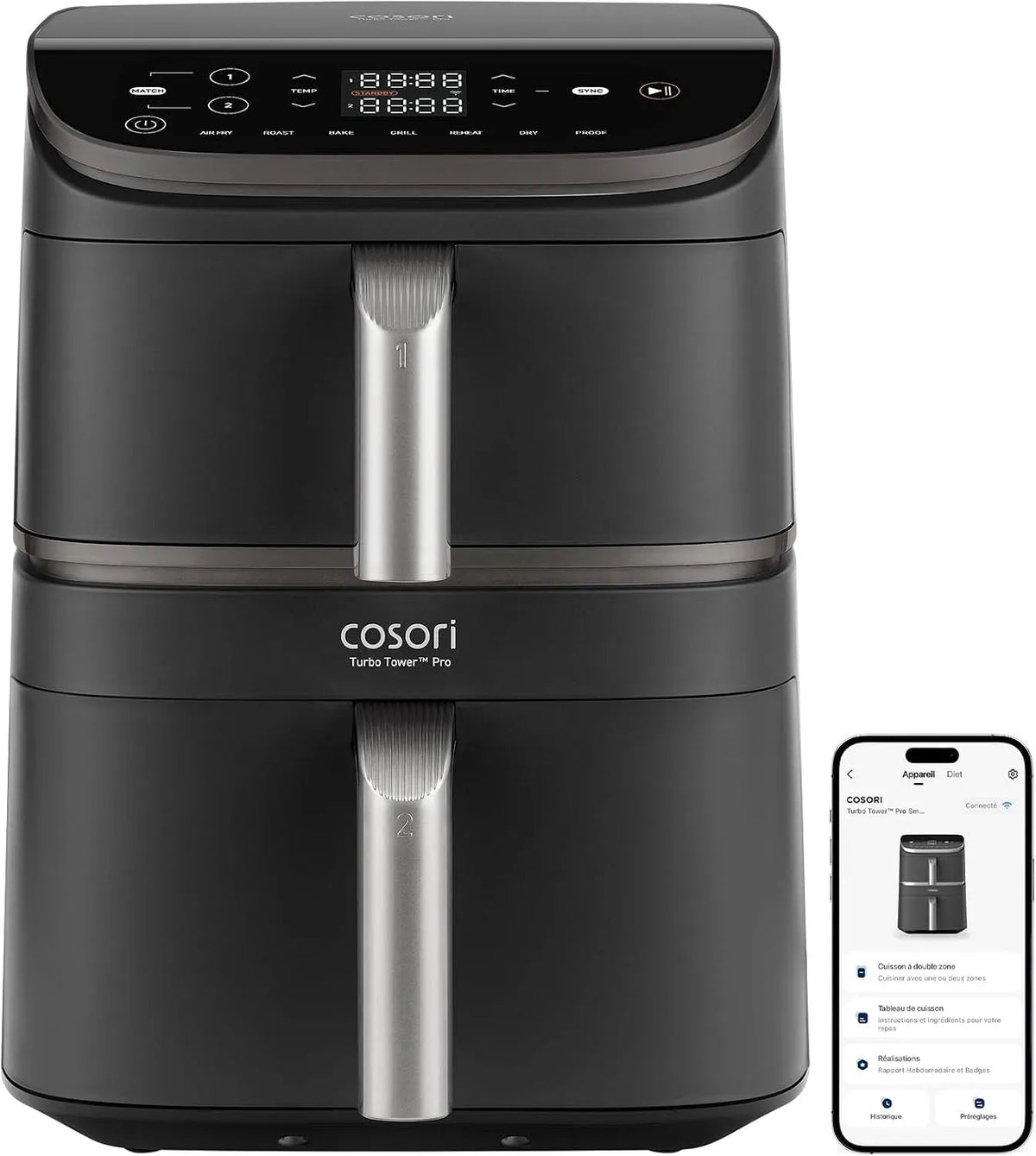 Friteuse à air chaud, 10,8 L, 7 programmes, 3 niveaux, 3 Niveaux Cuisson, Sans PFAS
