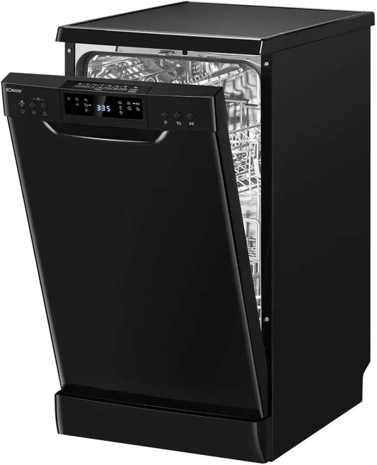 Bomann GSP7418-Noir Lave-vaisselle, 45 cm, 7 programmes, 47 dB, format slim, encastrable, acier inoxydable, Affichage LED, 10 Couverts