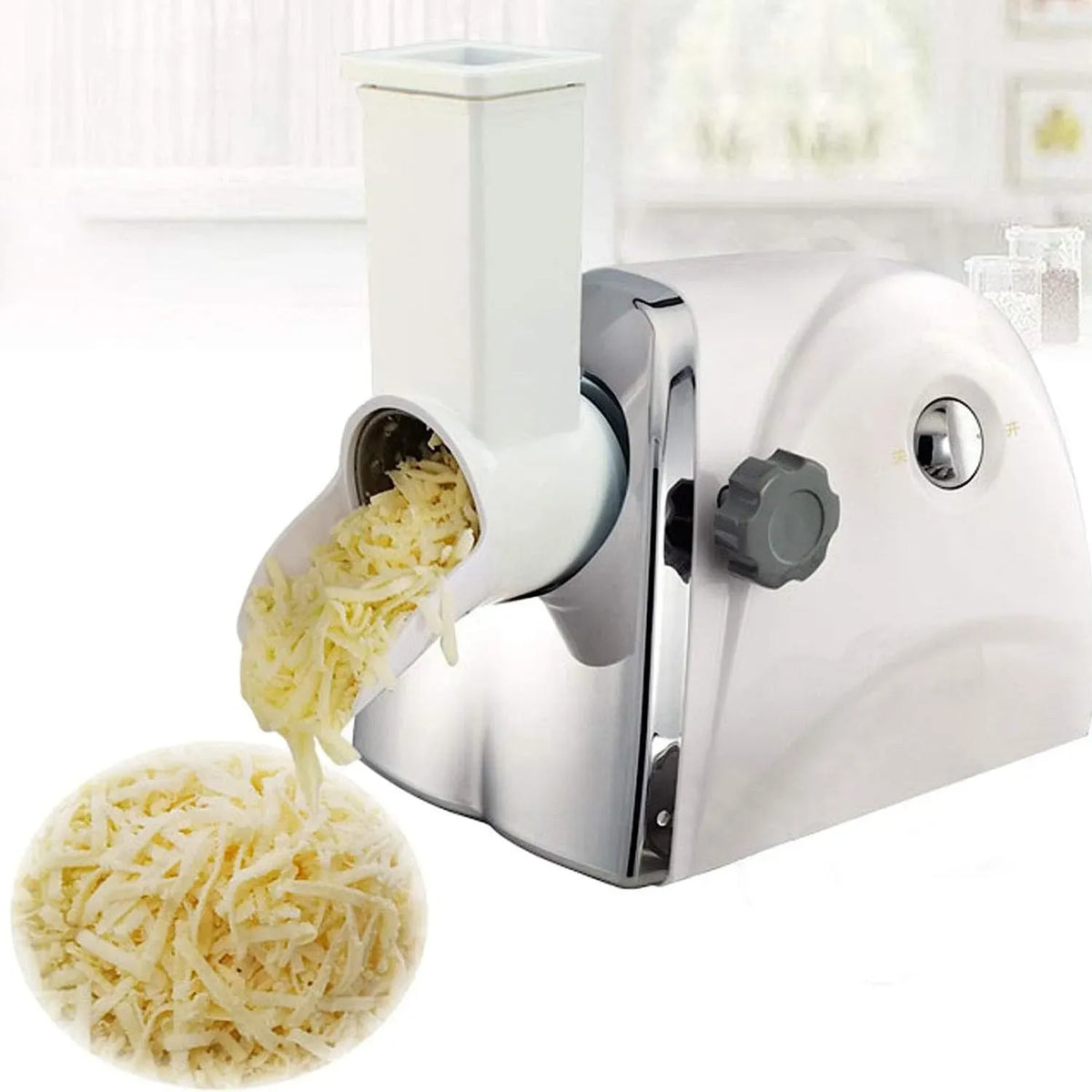 carottes, Râpe à fromage électrique rotative équipé de 3 lames en acier inoxydable, parfait pour fromage, broyage rapide 180 pièces/min, concombres