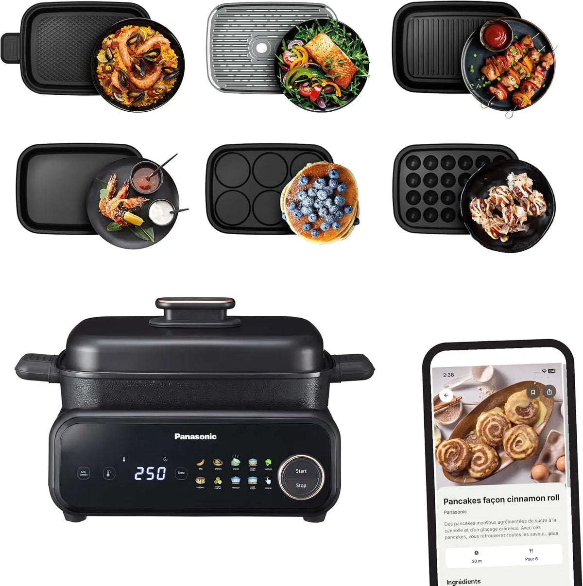Panasonic NF-GM600 6-en-1 Lave-vaisselle, 1400 W, 40 à 250 °C, gril, 9 Modes Automatiques, Grill électrique, BBQ