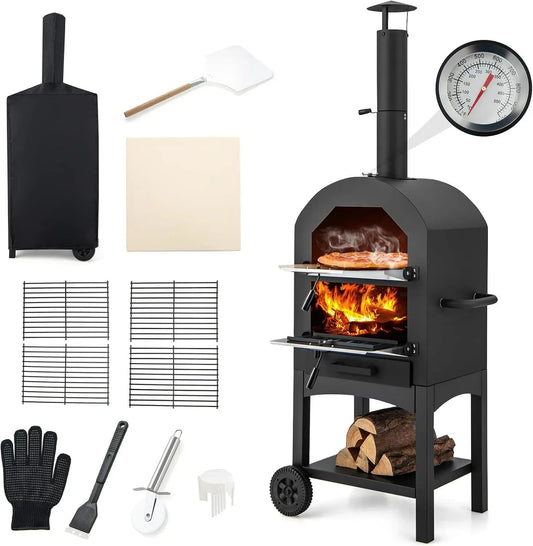 Four électrique à pizza, 162cm, GYMAX, extérieur, gril, camping, Cuisson Facile avec Pierre à Pizza, Pelle et Accessoires Complets pour Camping