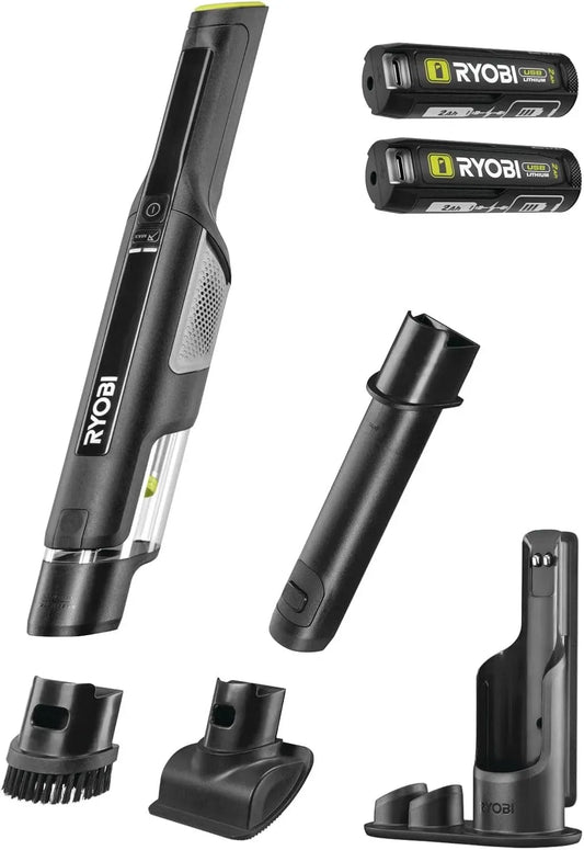 Aspirateur, RYOBI RHV44-220G, USB, Station de Recharge + 2 Batteries 2,0 Ah incluses