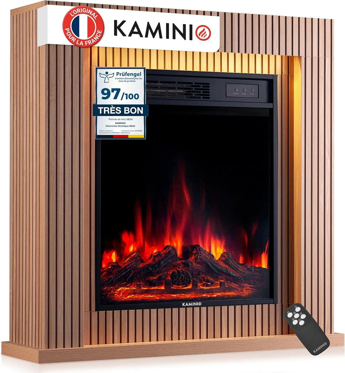 minuterie, Cheminée décorative chauffante avec effet de flamme, KAMINIO® Matti Modern 32 Panneau Cheminée électrique à Poser, feu 3D, manteau, LED