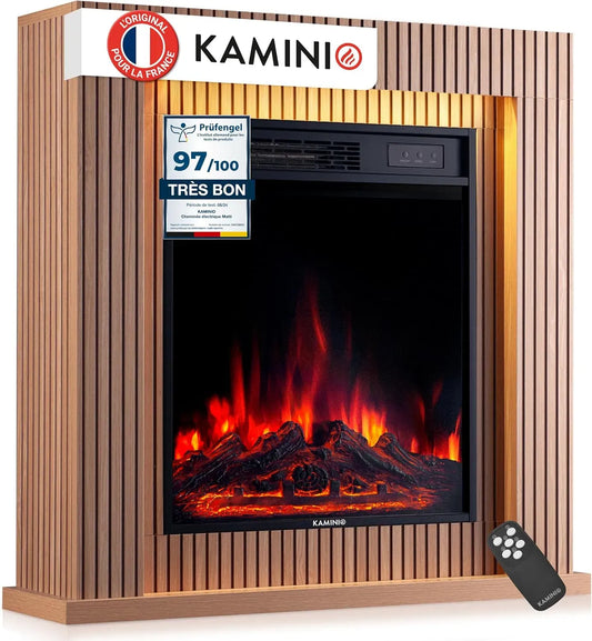 minuterie, Cheminée décorative chauffante avec effet de flamme, KAMINIO® Matti Modern 32 Panneau Cheminée électrique à Poser, feu 3D, manteau, LED