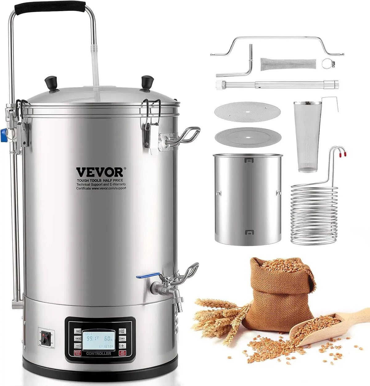 VEVOR Machine à Brasser, Pompe, 30 L, 35 L, écran LCD, acier inoxydable, Maison