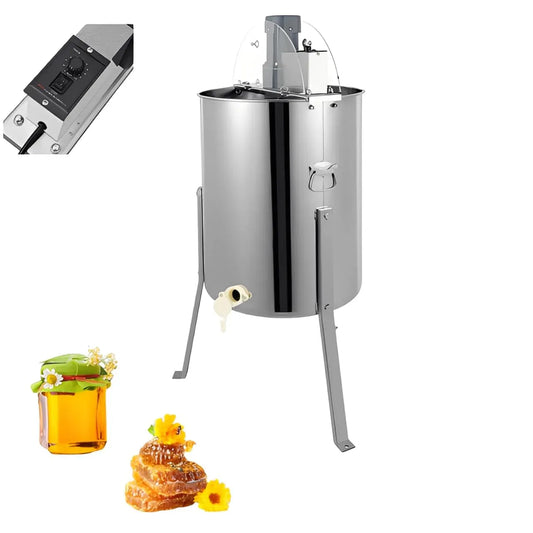 vitesse réglable, acier inoxydable avec couvercle, Essoreuse à miel électrique 4 alvéoles, extracteur de miel 140 W, hauteur du tambour 61 cm, facile