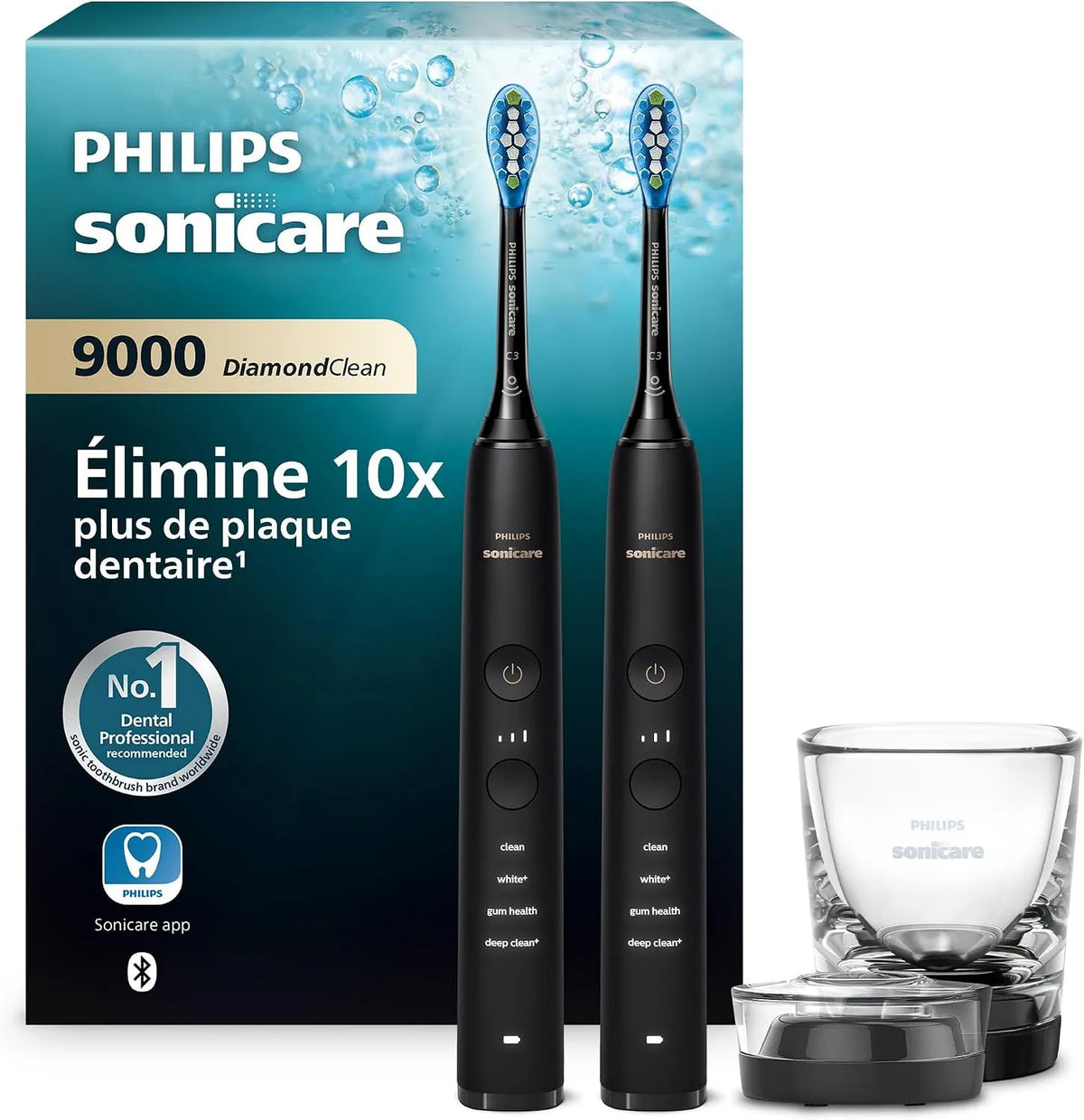 Philips HX9914/54 capteur, Brosse, brosse à dents rechargeable, application, 3 niveaux, dalle IPS, 4 modes, noir, verre