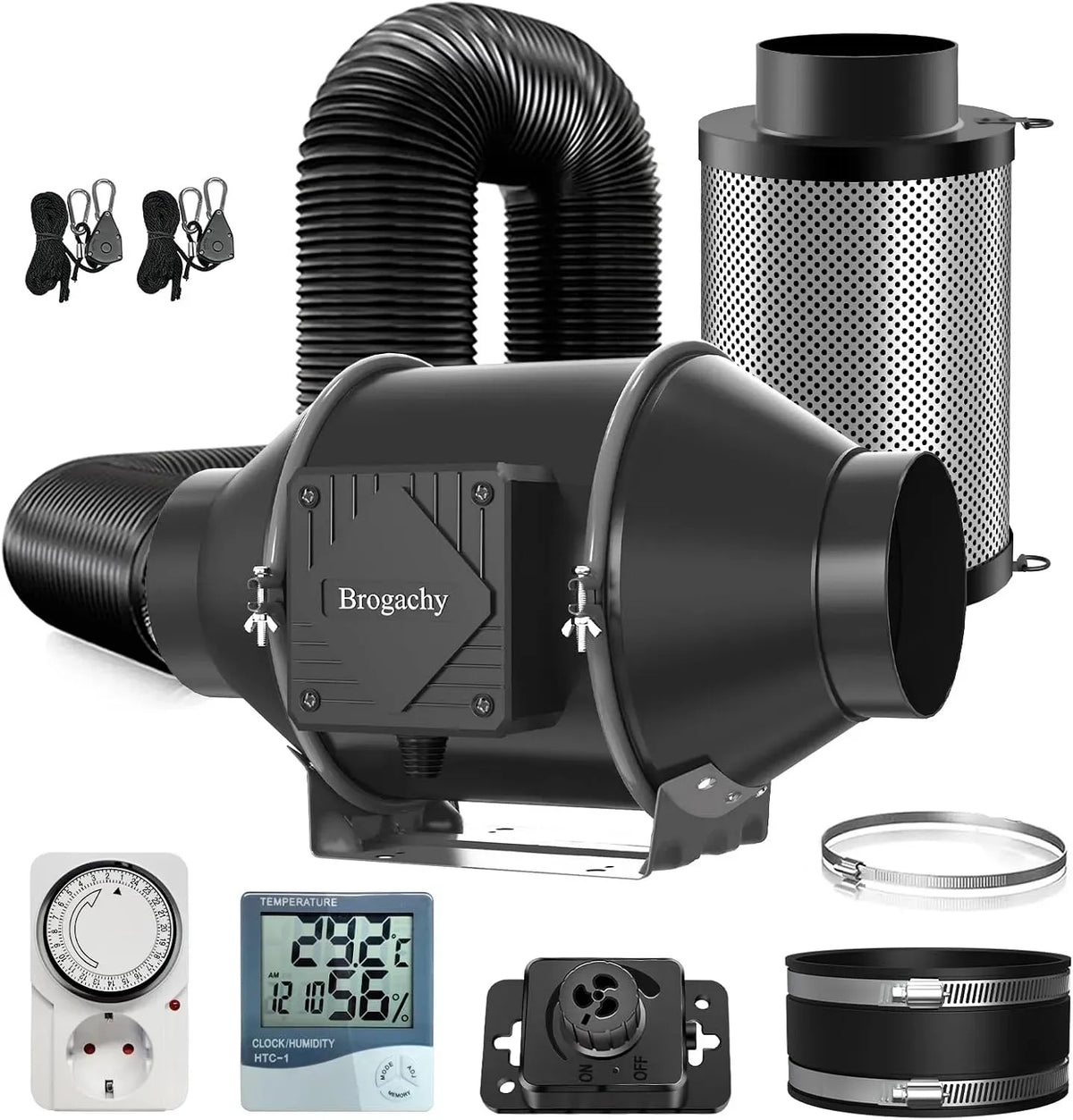 Ventilateur, 365 m³/h, minuteur, 100mm Kit de Filtration d'air