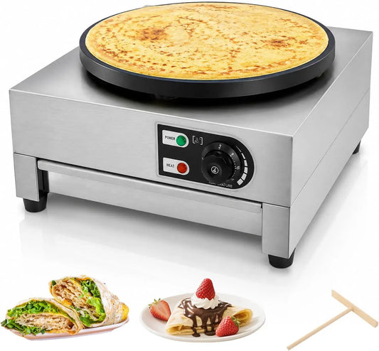 pancakes, fonte d'acier inoxydable, pour cuisine, Fer à crêpes électrique 3000 W avec plaque à crêpes antiadhésive de 40 cm, température 50-300 °C