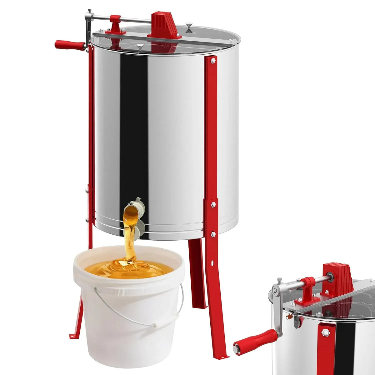 entraînement manuel et pieds réglables Centrifugeuses universelles pour l'apiculture, Centrifugeuse à miel manuelle 4 rayons en acier inoxydable