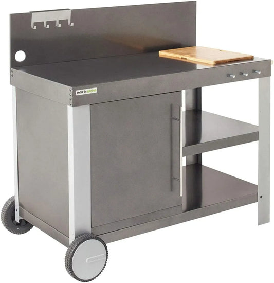 Barbecue, Chariot, Support, Plancha, roulettes de déplacement, noir, pour Plancha ou Barbecue