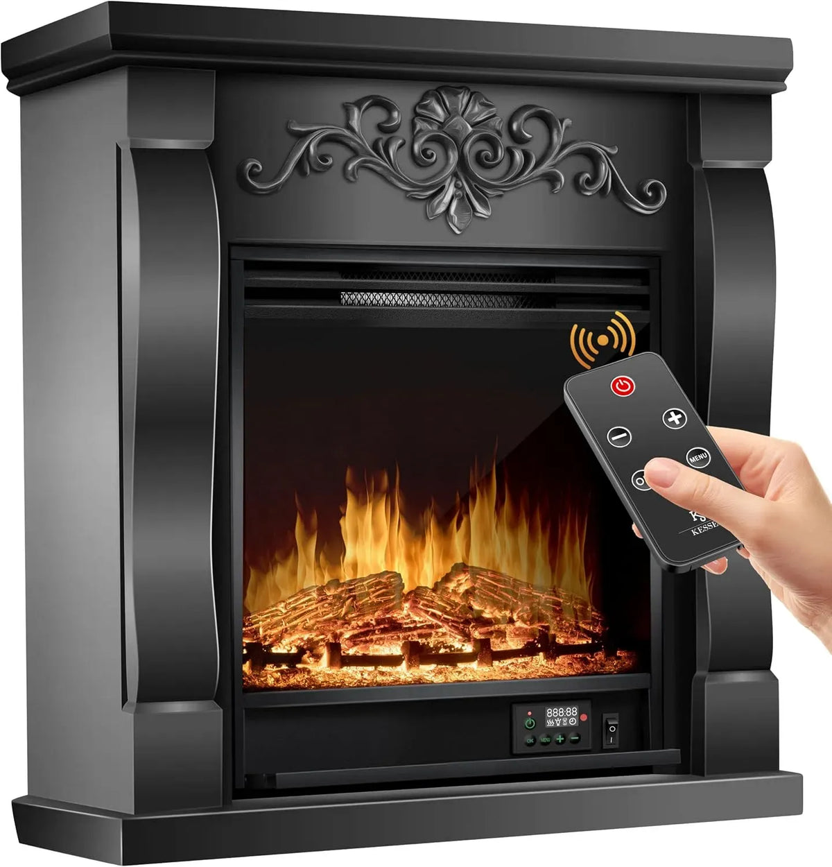 Radiateur électrique, 1800 W, effet 3D, noir, Cheminée électrique avec Effet de Flammes LED 3D, KESSER® Cheminée électrique Foyer électrique
