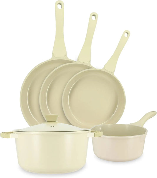 Lave-vaisselle, fonte, revêtement antiadhésif, Revêtement céramique antiadhésif sans PFAS ni téflon, Batterie de cuisine induction 5 pièces Pure