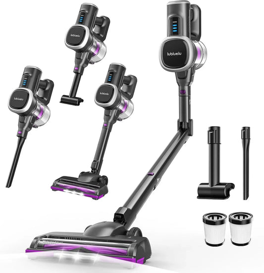 Aspirateur, 450 W, 50 min autonomie, appareil électrique d'aspiration, Lubluelu Aspirateur Balai sans Fil 48 kPa 450 W avec Tube Pliable
