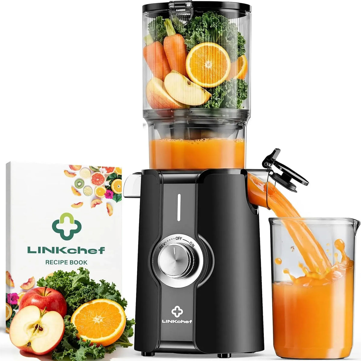 Extracteur de jus, 200 W, Goulot large 115 mm pour fruits & légumes entiers, Sans BPA