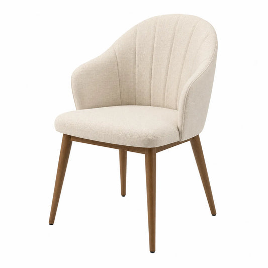 Silla de comedor de tela beige y patas de madera 65x60x85 cm