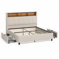 Cama de Tela Beige con Cabecero y Almacenamiento 160x200 cm