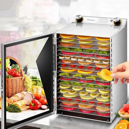 12h 18Layer SéChoir, déshydrateur alimentaire, 30 à 90 °C, minuteur, professionnel, 2 zones de température, acier inoxydable