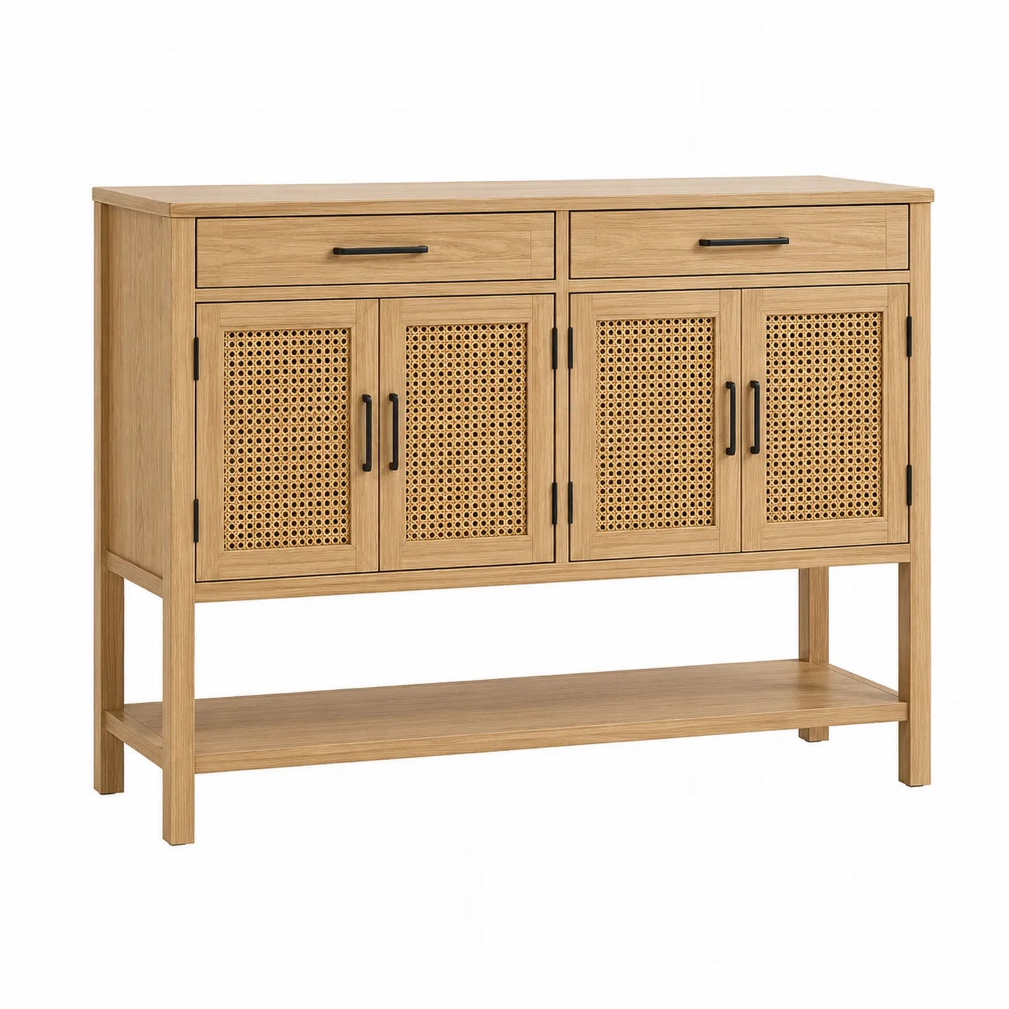Aparador de madera de roble y rat¨¢n 120x40x85cm