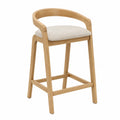 Taburete de roble con asiento de tela beige
