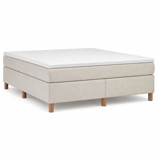 Cama de tela beige con patas de roble 160x200 cm