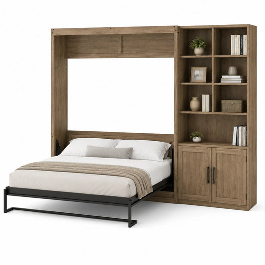 Cama abatible de madera con estanter¨ªa integrada