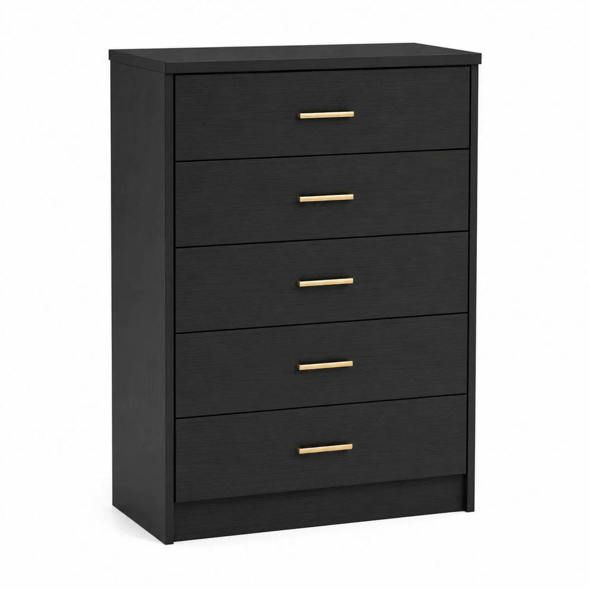 C¨®moda de 5 cajones de MDF Negro con Tiradores Dorados