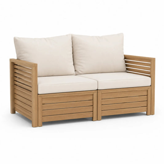 Sof¨¢ de exterior de madera acacia beige 2 plazas